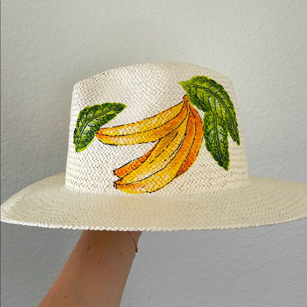 ONIA - Panama straw hat - cream - size small - handprints banana 🍌